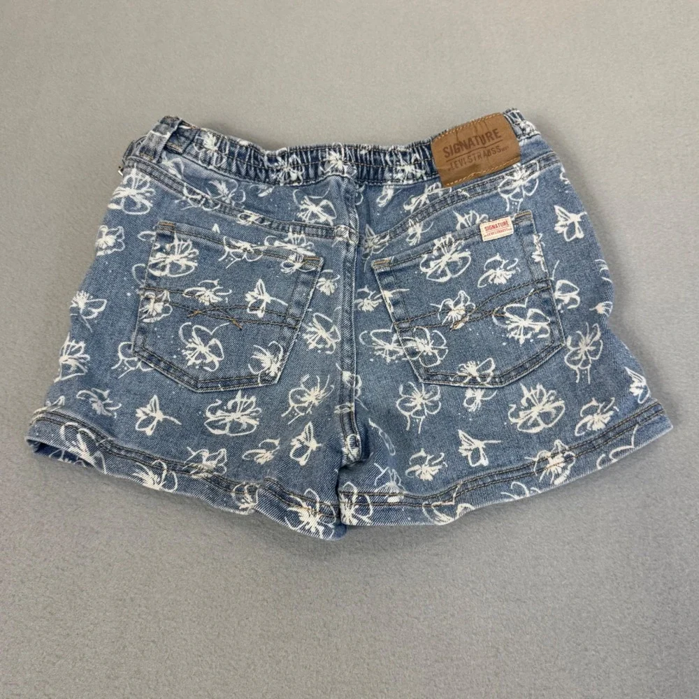 Signature by Levi Strauss Denim Skort Girls 10 Floral Print Buckle Wrap‎ Blue